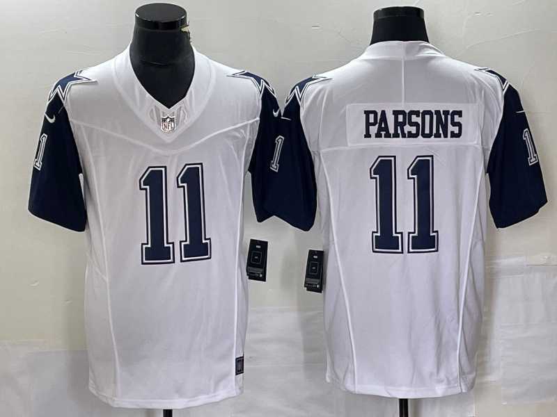 Mens Dallas Cowboys #11 Micah Parsons White FUSE Vapor Thanksgiving Limited Stitched Jersey